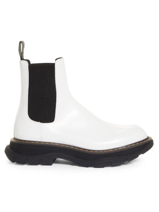 Alexander McQueen Men\'s Tread Chelsea Ankle Boots White Leather Size 41 D / US 8 main image 5